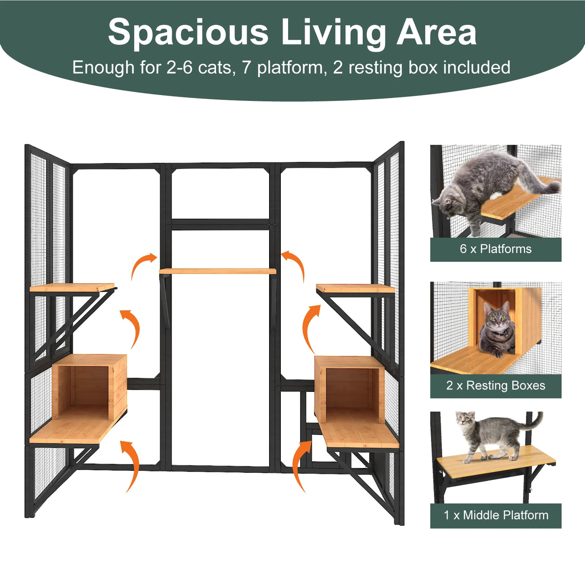 Outdoor Walk In Cat Enclosure With Waterproof Cover And Platforms