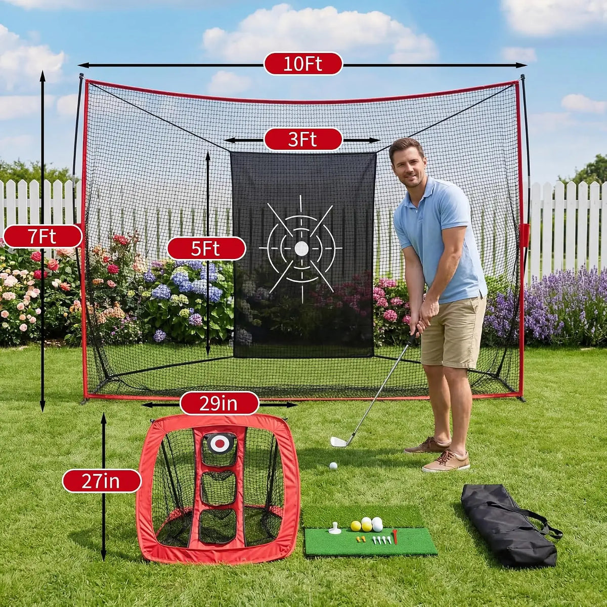 Tacleekii Golf Practice Net with Aiming Cloth for Swing Training