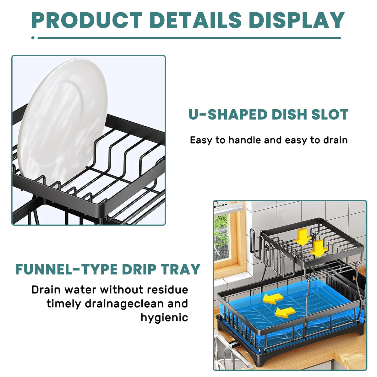 Two Tier Metal Dish Drying Rack With Removable Drainboard