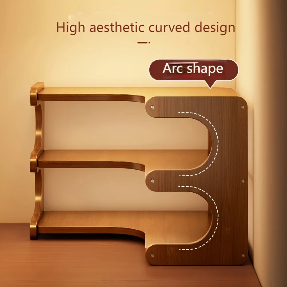 Bamboo Multi Tier Corner Desk Shelf Wooden Organizer For Home