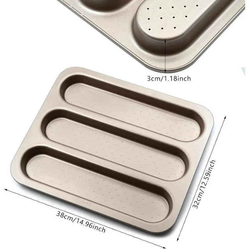 Carbon Steel Nonstick Baguette Bread Pan With Three Loaves