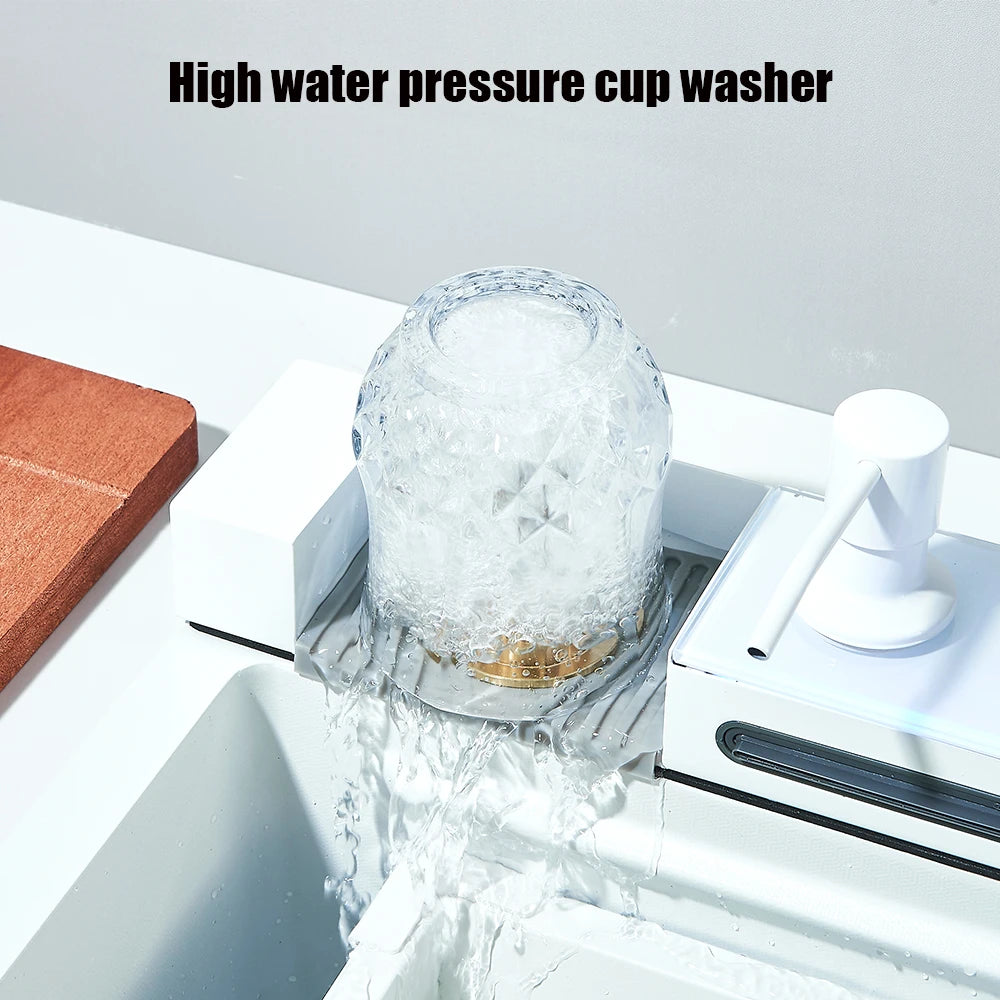 Shinesia Stainless Steel Waterfall Kitchen Sink Faucet Set Soap Dispenser