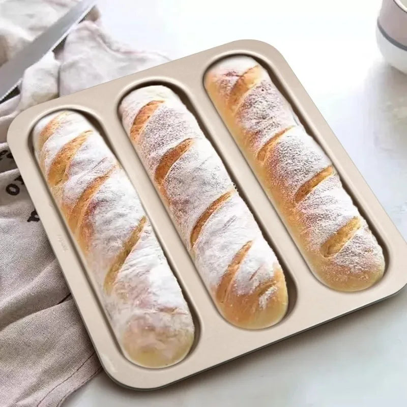 Carbon Steel Nonstick Baguette Bread Pan With Three Loaves