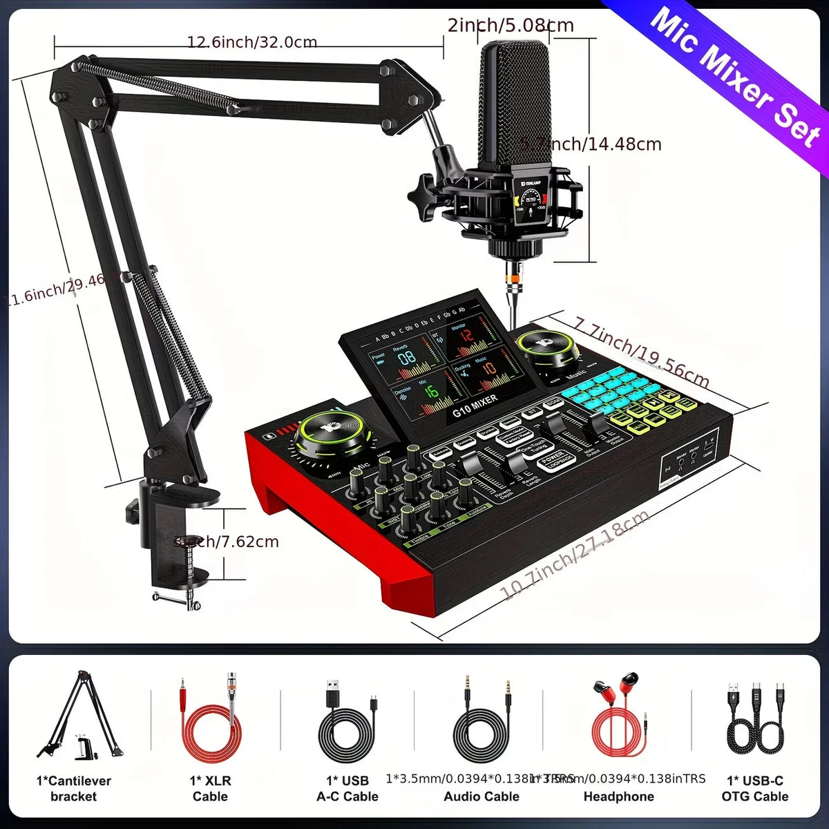 Tenlamp G10 Podcast Microphone Mixer Kit for Recording and Streaming