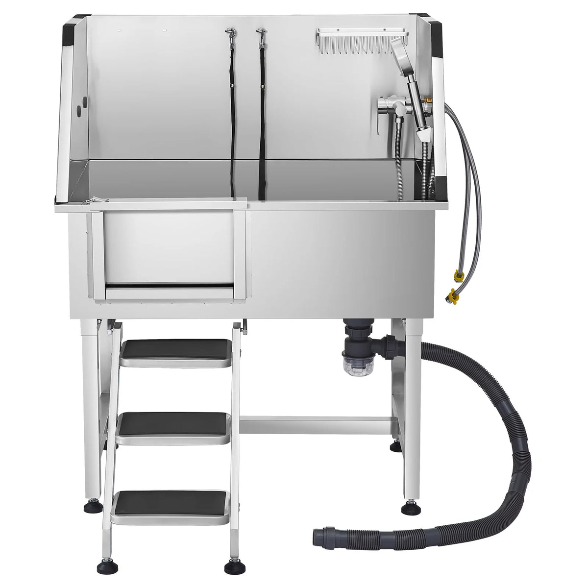 SucceBuy Stainless Steel Dog Grooming Station With Storage And Faucet