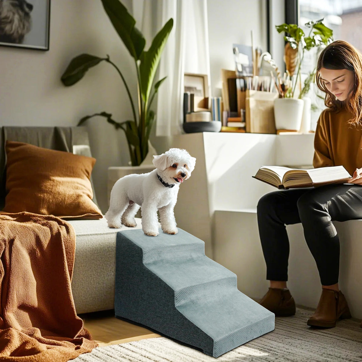 Non-Slip Foam Dog Stairs for Safe Bed and Sofa Access