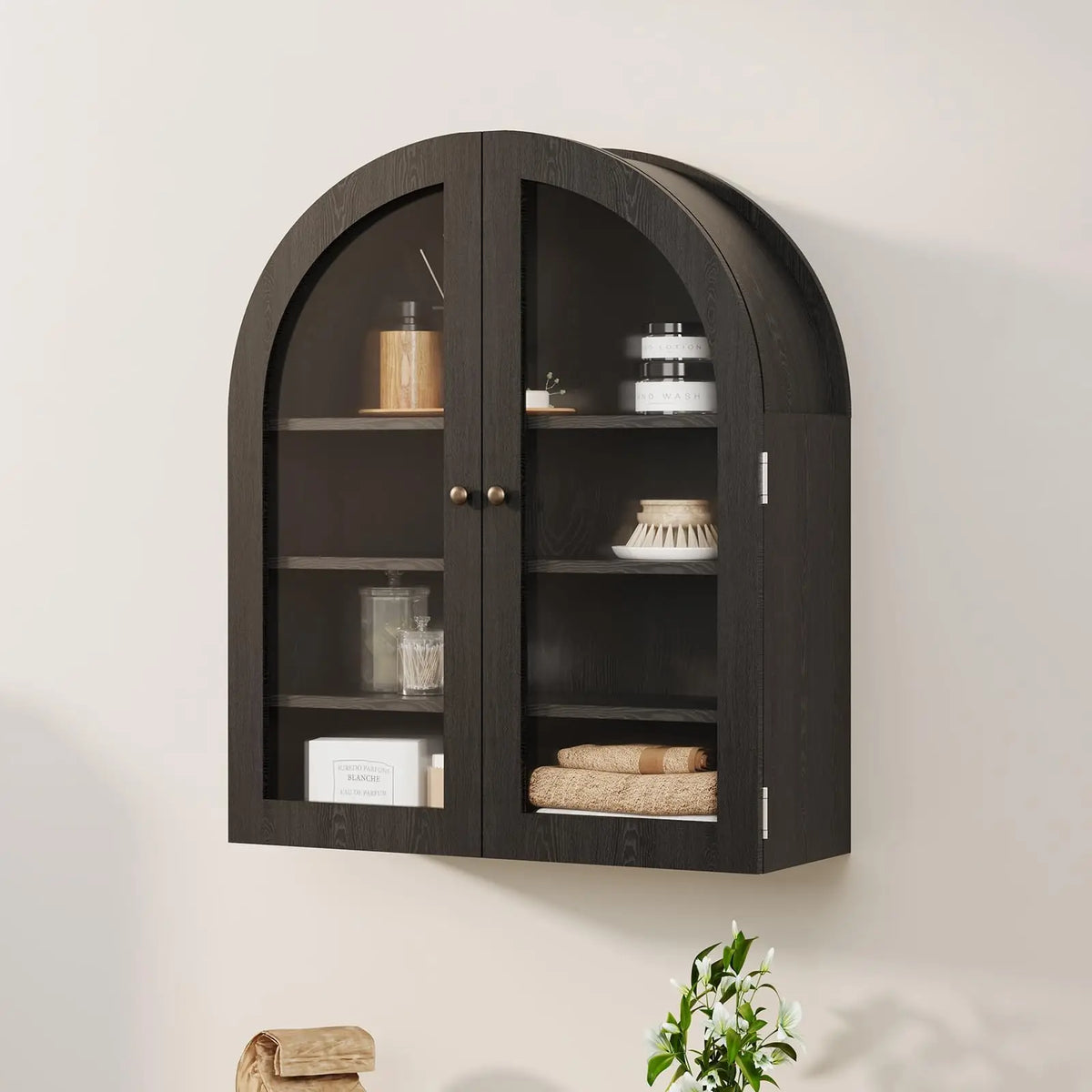Arched Wall Cabinet With Doors And Adjustable Shelf For Bathrooms