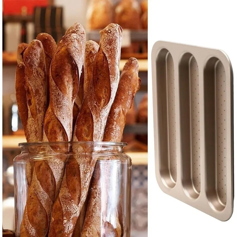 Carbon Steel Nonstick Baguette Bread Pan With Three Loaves