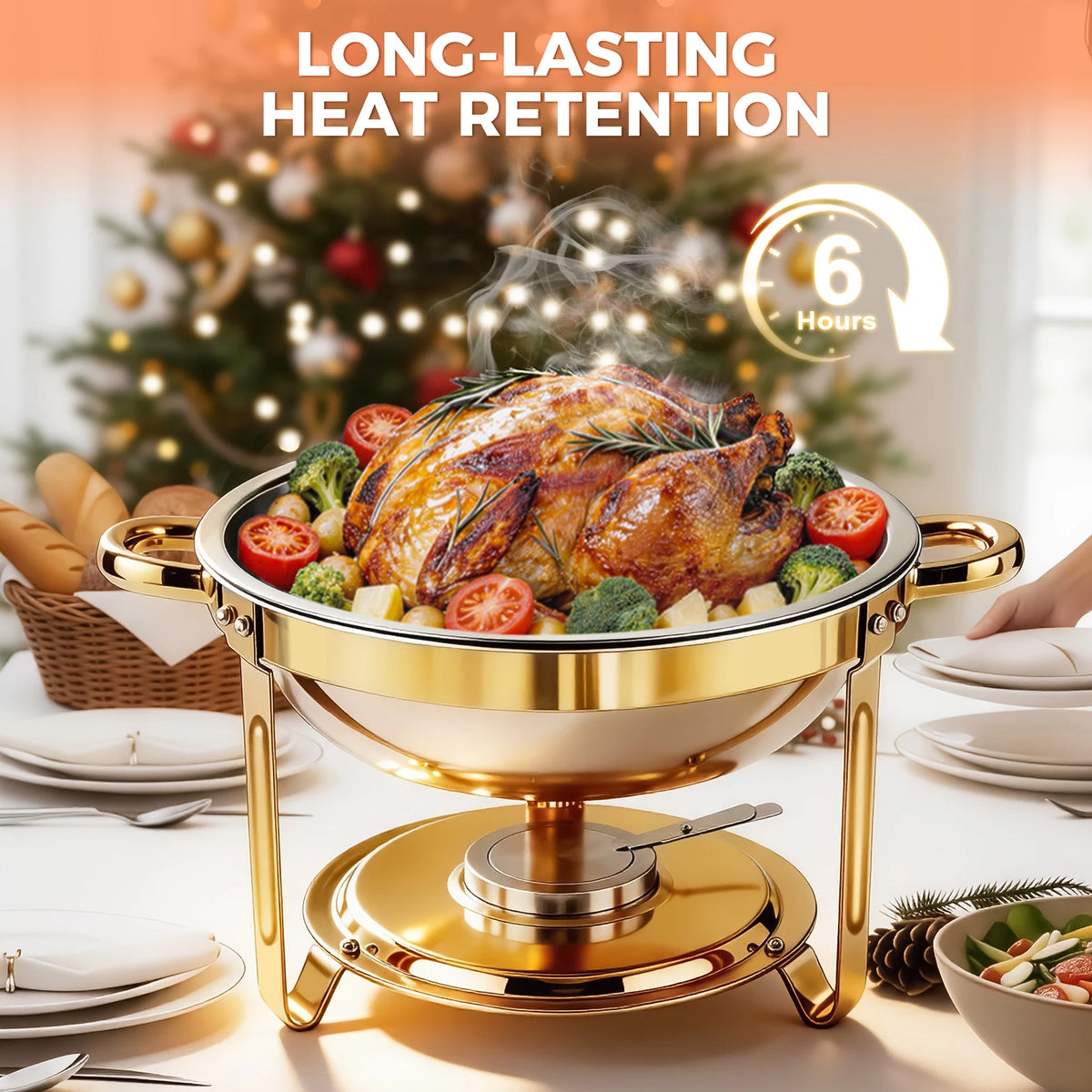 Round Stainless Steel Chafing Dish Buffet Set With Glass Lids
