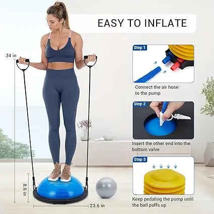 Half Balance Ball Trainer With Resistance Bands For Yoga And Fitness