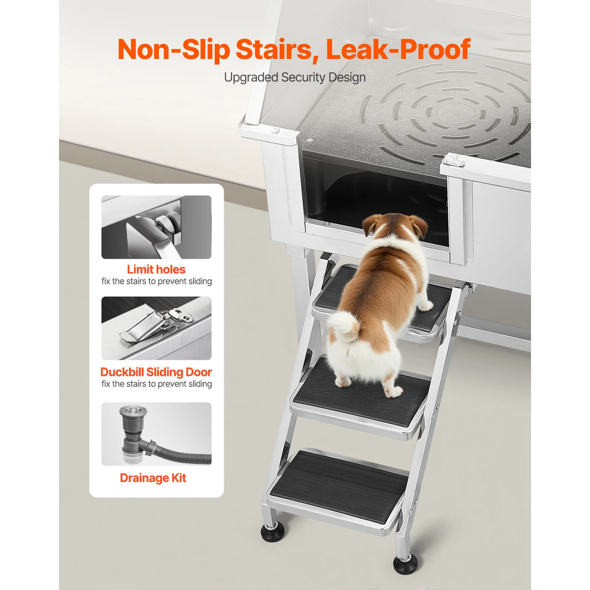 SucceBuy Stainless Steel Dog Grooming Station With Storage And Faucet