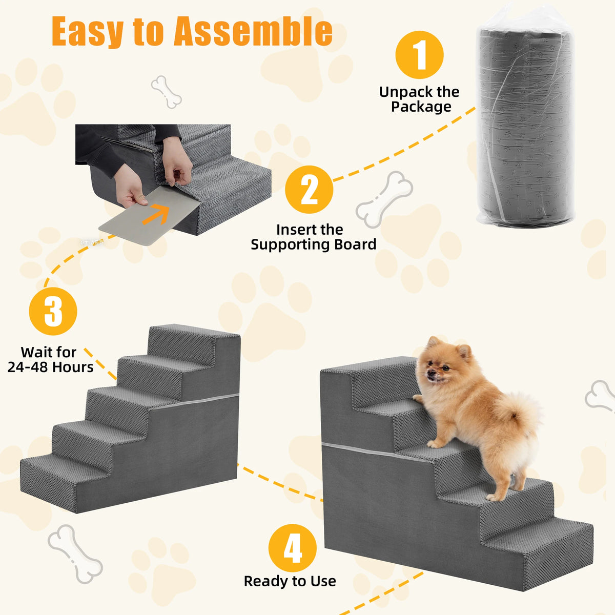 Angled Foam Dog Stairs With Non Slip Steps For Pets