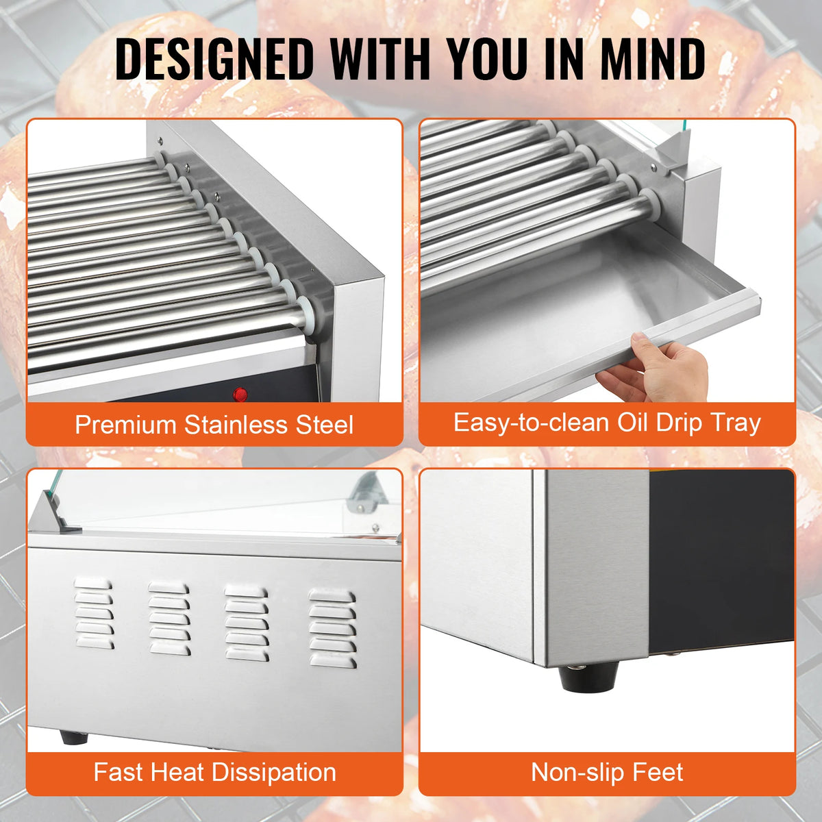 SucceBuy Commercial Hot Dog Roller Grill for Sausages and Corn