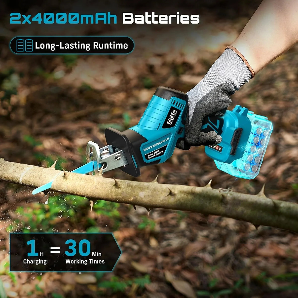 Seesii Brushless Cordless Reciprocating Saw for Wood and PVC Cutting