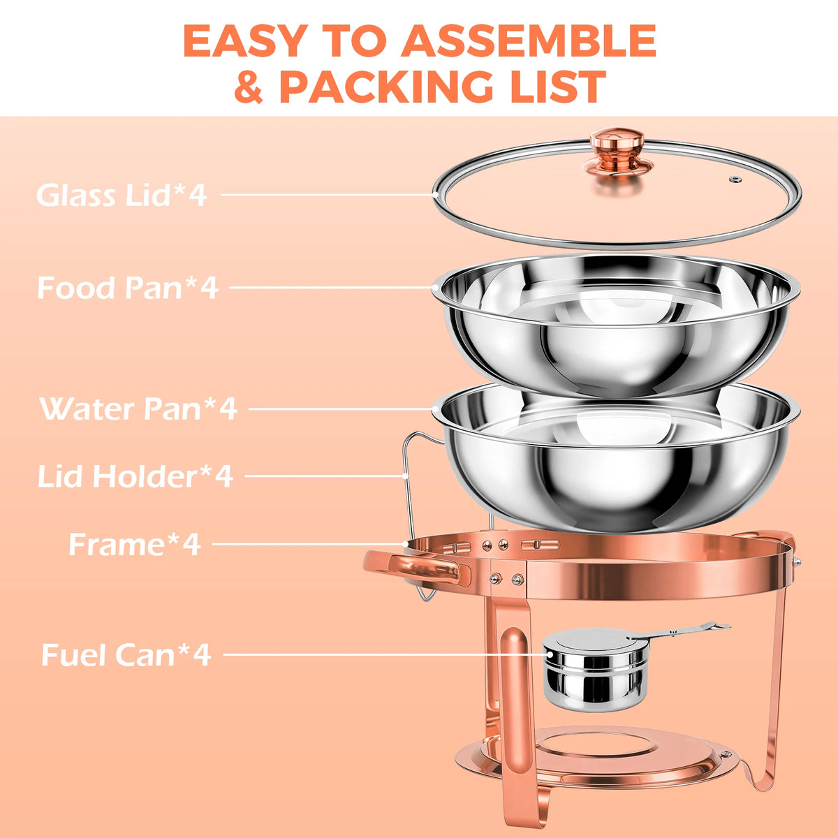 Gold Plated Stainless Steel Chafing Dish Set With Glass Lid
