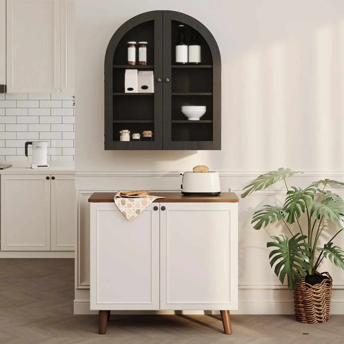 Arched Wall Cabinet With Doors And Adjustable Shelf For Bathrooms