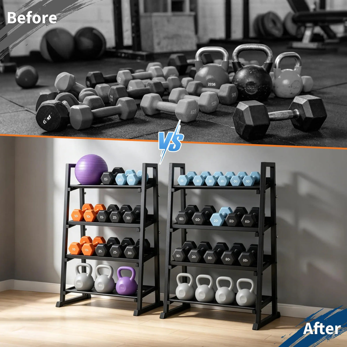 HiMISS Three Tier Trapezoidal Dumbbell Rack for Home Gym Storage