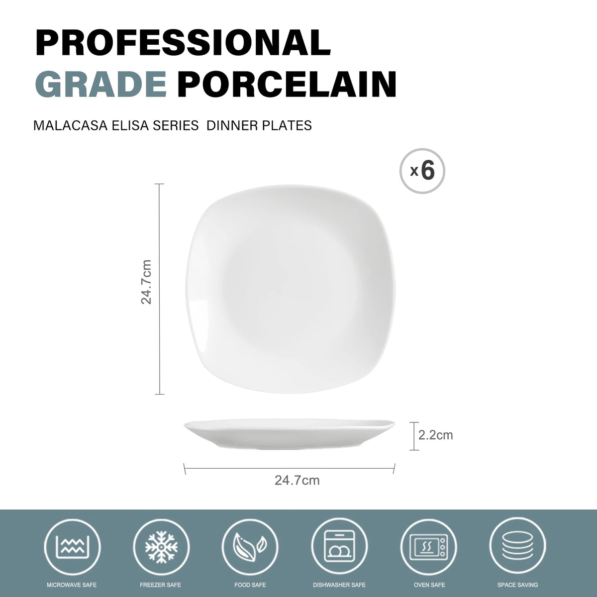 MALACASA Elisa Porcelain Dinner Plate Set for Everyday Dining