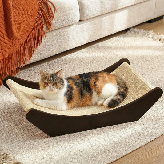Natural Sisal Cat Scratcher And Lounging Bed With Wood Frame