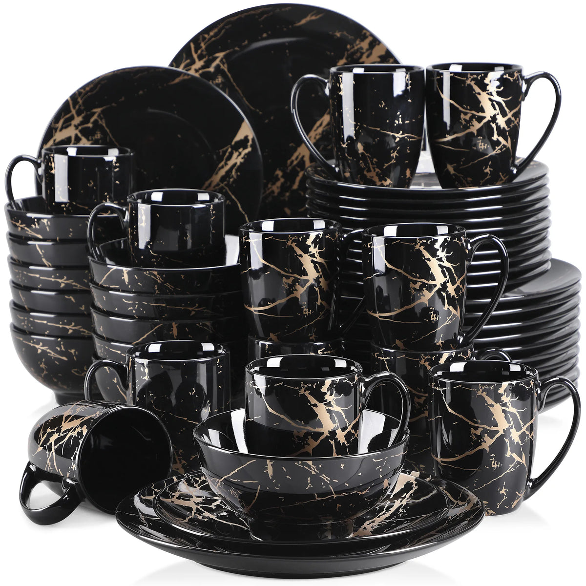 MALACASA Porcelain Dinnerware Set With Elegant Gold Splash Design