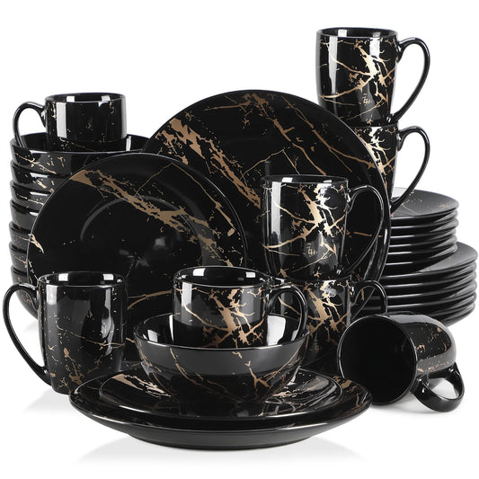 MALACASA Porcelain Dinnerware Set With Elegant Gold Splash Design