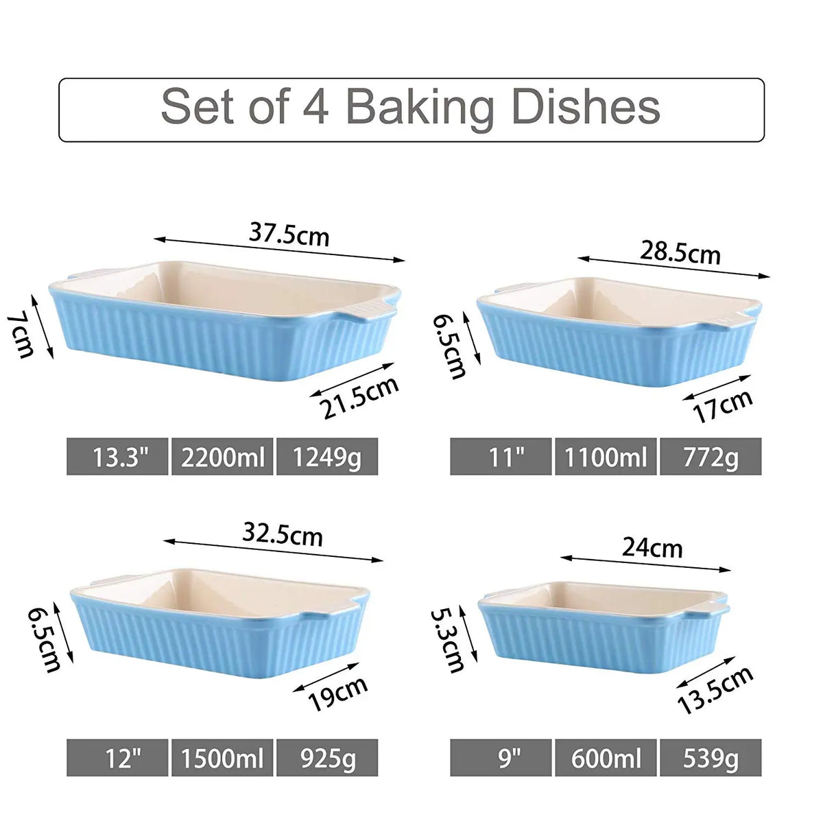 MALACASA Ceramic Baking Dish Set for Lasagna Pies and Casseroles