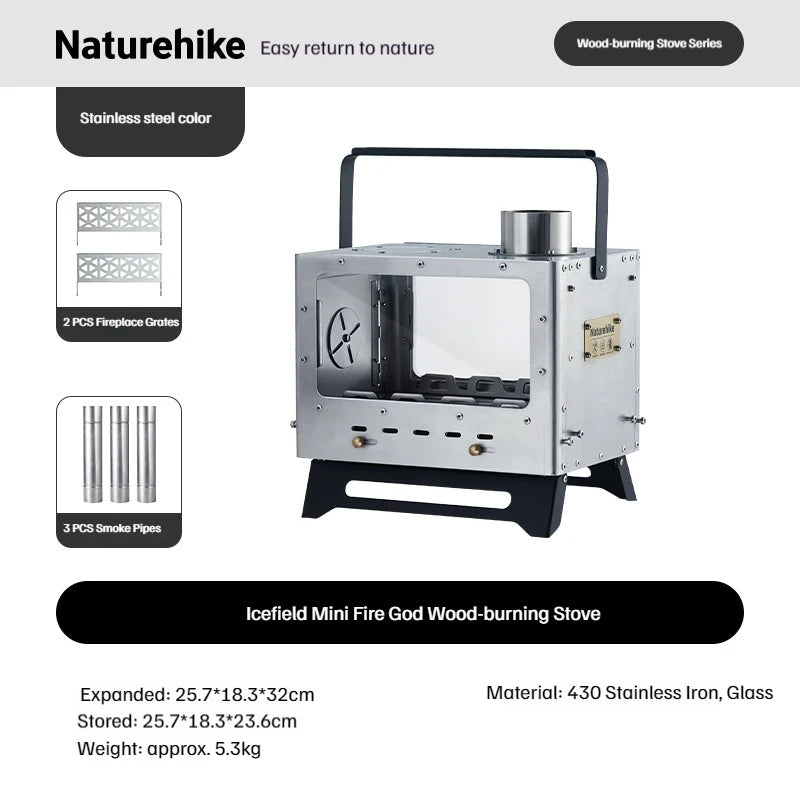 Naturehike Stainless Steel Wood Burning Tent Stove With Glass Door