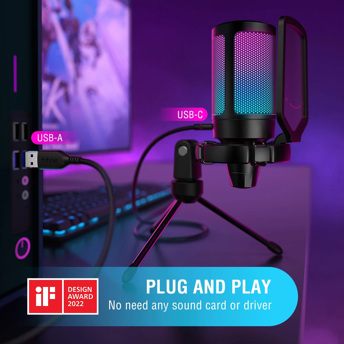FIFINE AmpliGame USB Gaming Microphone With Pop Filter Shock Mount