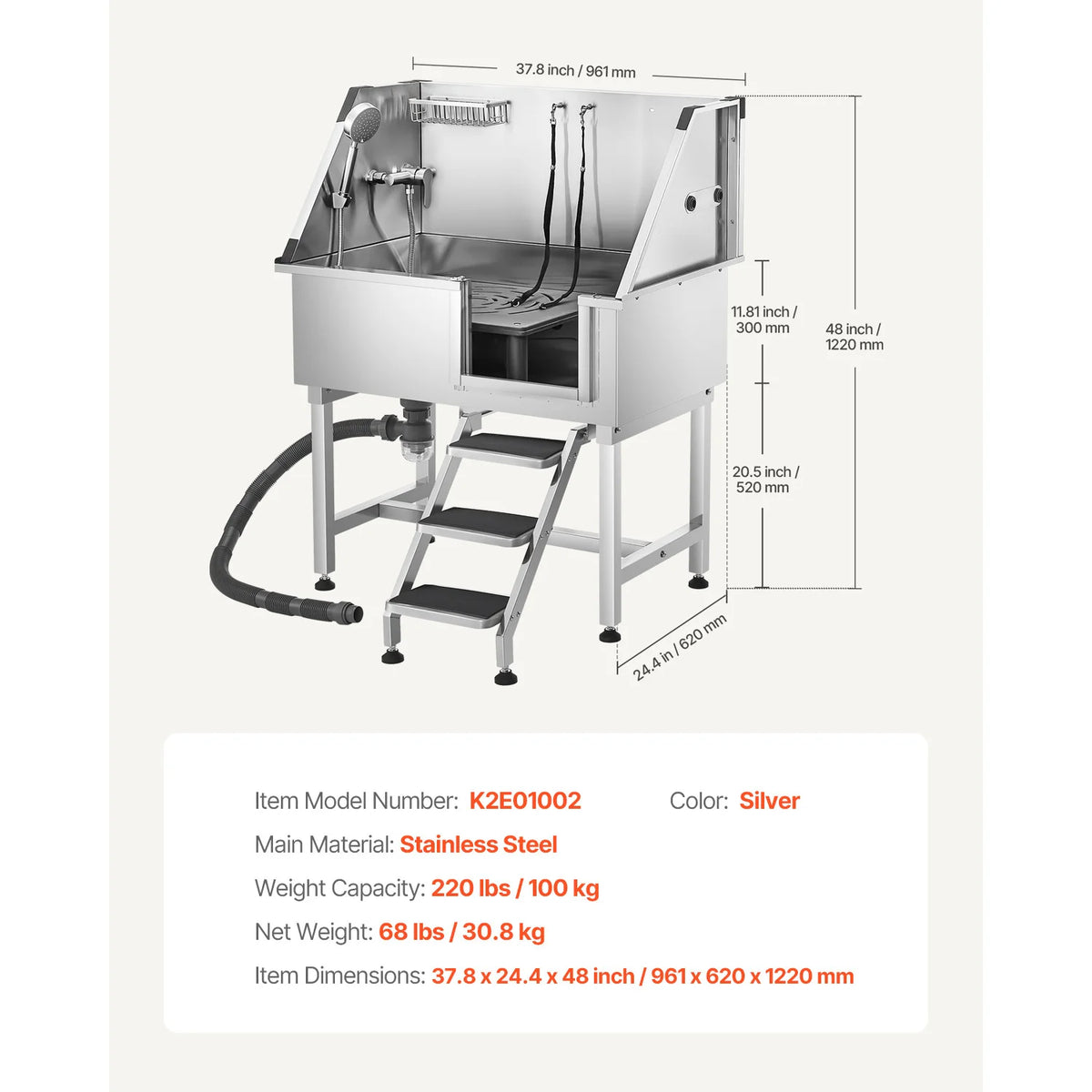 SucceBuy Stainless Steel Dog Grooming Station With Storage And Faucet