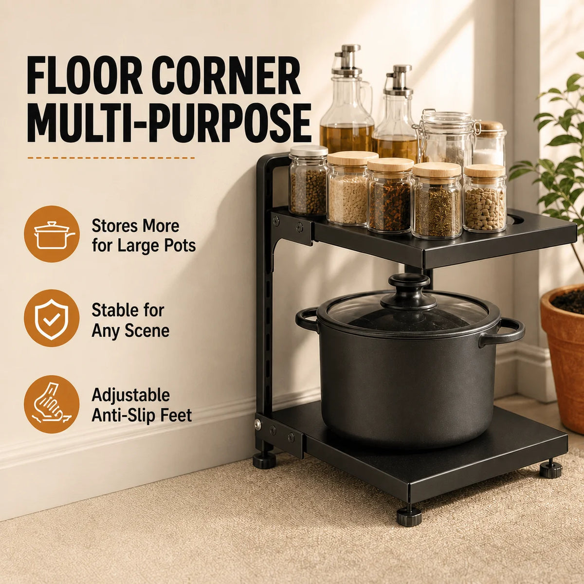 Adjustable Stainless Steel Kitchen Storage Rack for Pots and Tableware