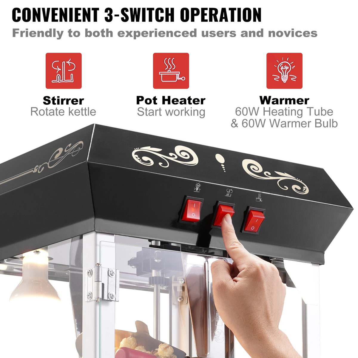 SucceBuy Commercial Countertop Popcorn Popper With Tempered Glass