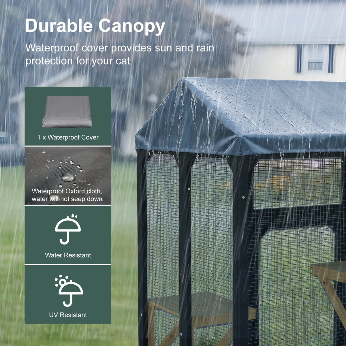Outdoor Walk In Cat Enclosure With Waterproof Cover And Platforms