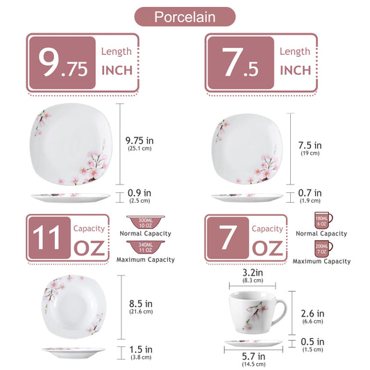 MALACASA Floral Porcelain Dinnerware Set With Plates Cups And Saucers