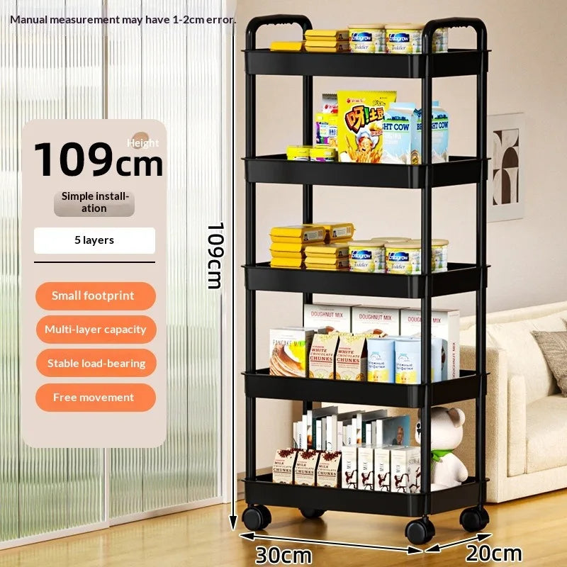 Five Tier Rolling Kitchen Storage Cart With Rotating Shelves