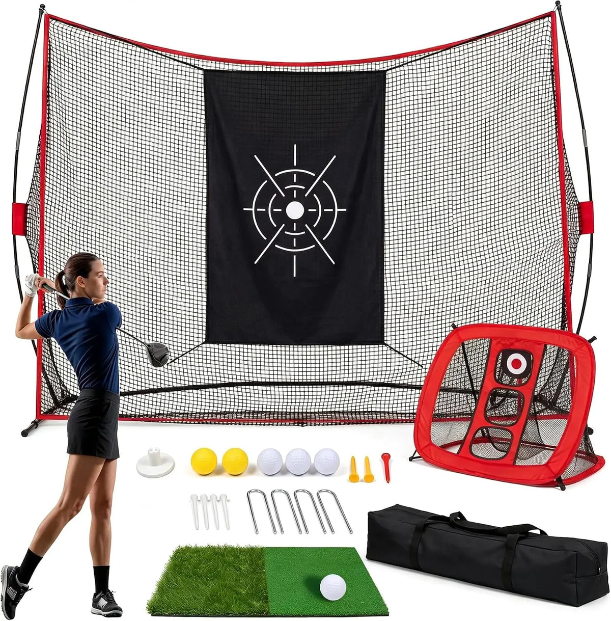 Tacleekii Golf Practice Net with Aiming Cloth for Swing Training