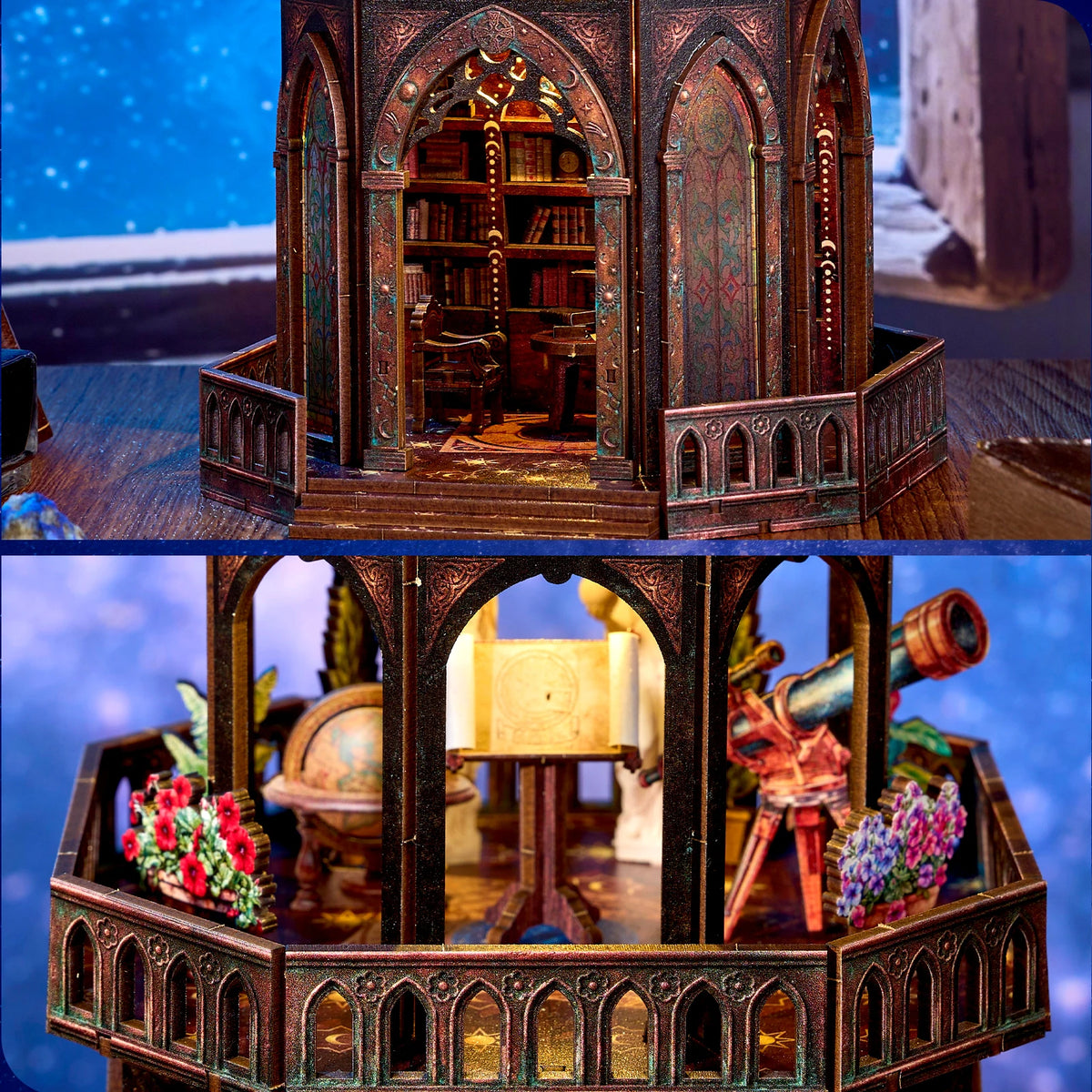 DIY 3D Wooden Observatory Book Nook Puzzle Kit Bookshelf Insert