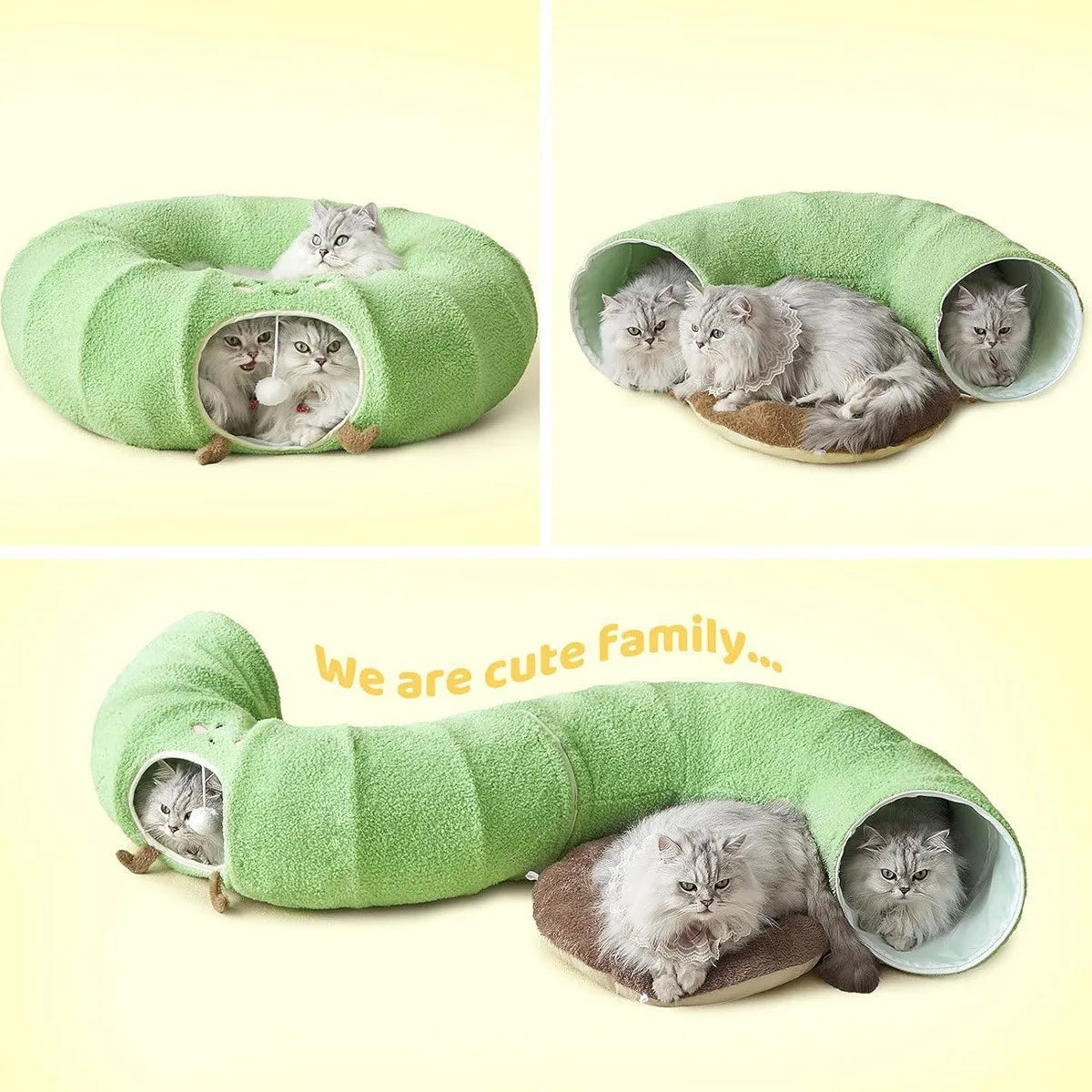 Convertible Cat Tunnel Bed With Plush Cushion And Play Ball