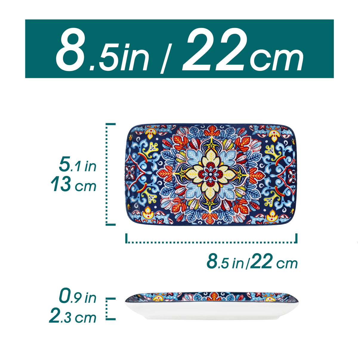 MALACASA Bohemian Rectangular Porcelain Serving Plates for Dinner