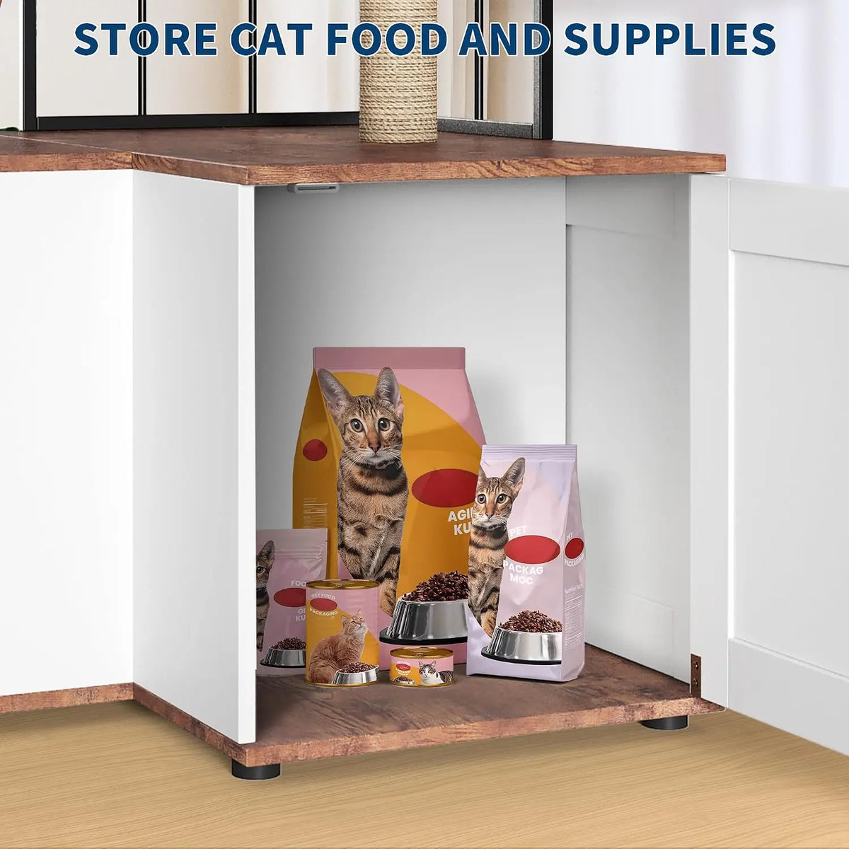 Garvee Wood Corner Cat Tree With Scratching Post And Cabinet