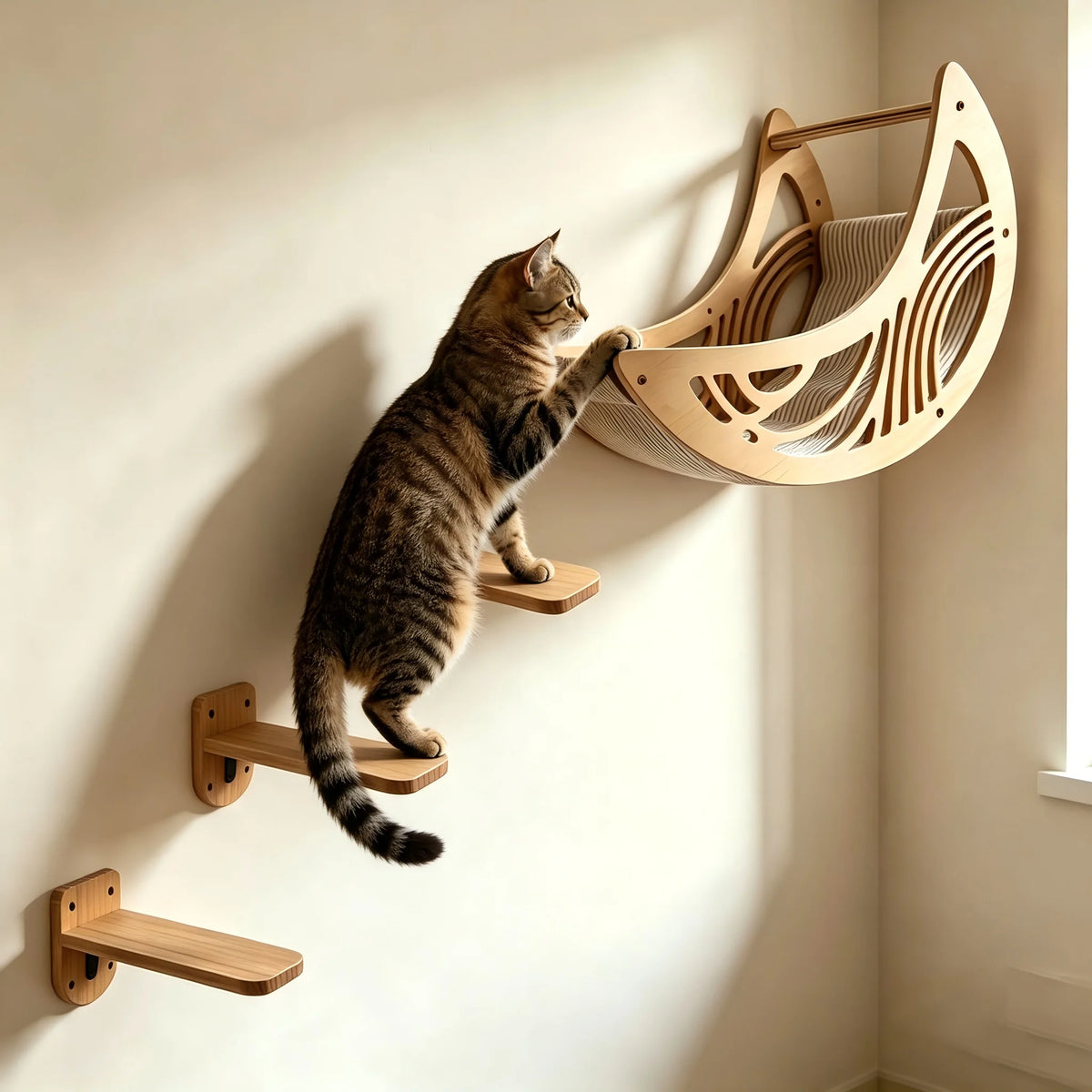 CWV Cat Wall Shelves With Moon Hammock And Star Perches