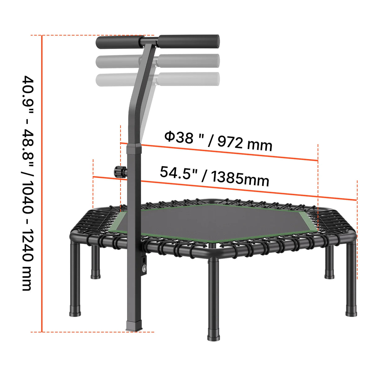 SucceBuy Quiet Mini Trampoline With Adjustable Foam Handle For Workouts
