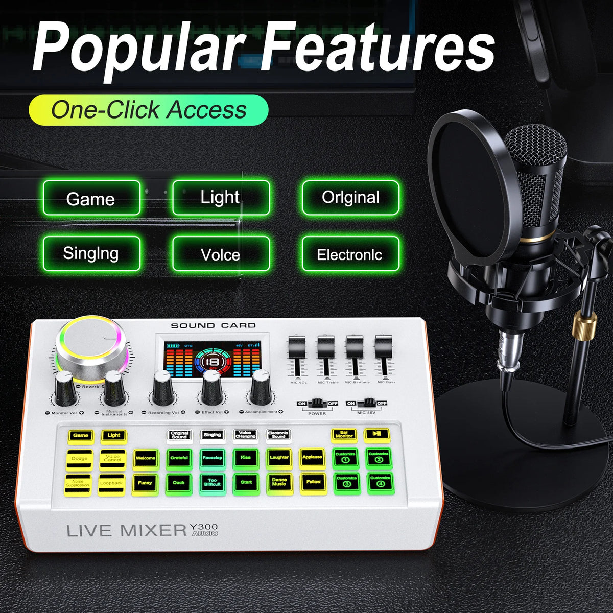 Tenlamp Y300-BM800 Live Audio Mixer for Podcasting and Streaming
