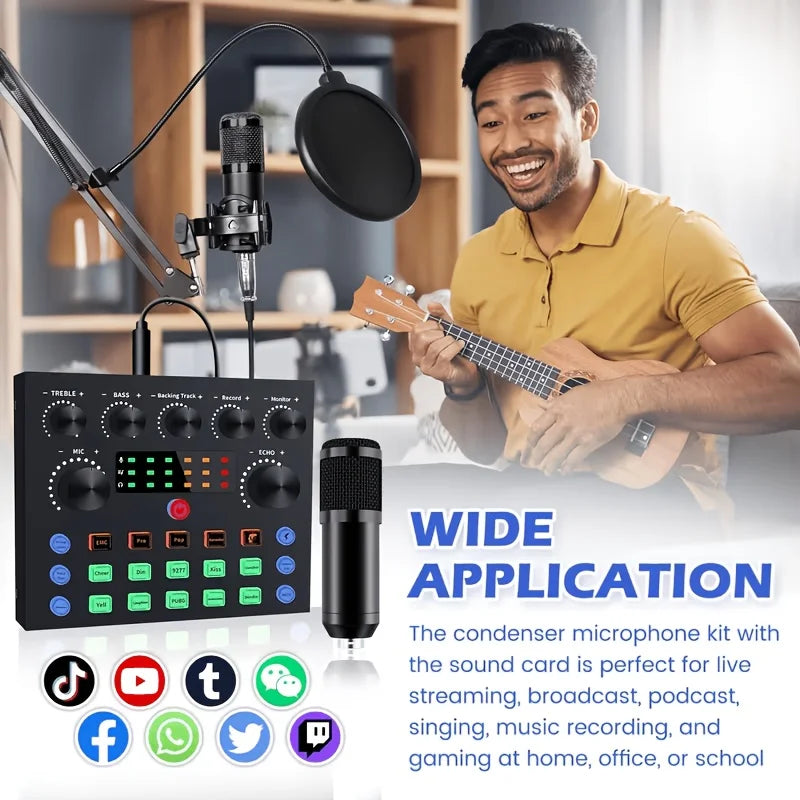 Home Recording Studio Kit With Condenser Microphone And Mixer Equipment