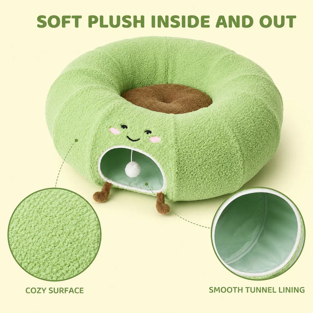 Convertible Cat Tunnel Bed With Plush Cushion And Play Ball