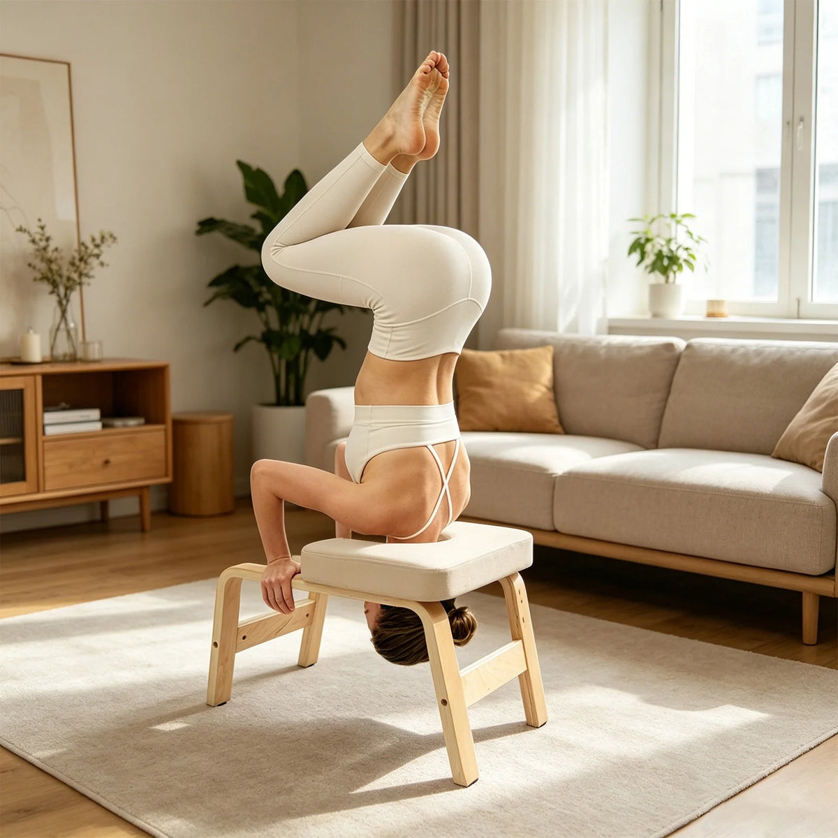 Wooden Yoga Inversion Chair for Headstands and Balance Training