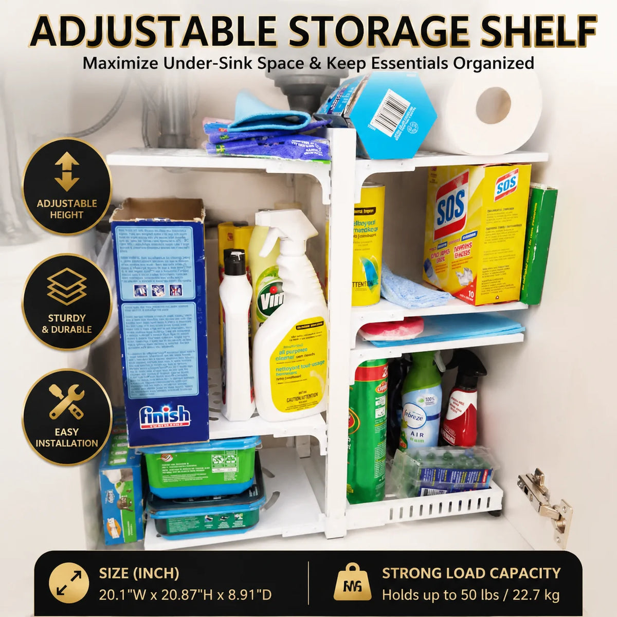 Adjustable Stainless Steel Kitchen Storage Rack With Drain Organizer