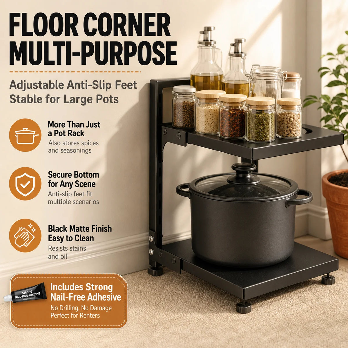 Adjustable Stainless Steel Kitchen Storage Rack for Pots and Tableware