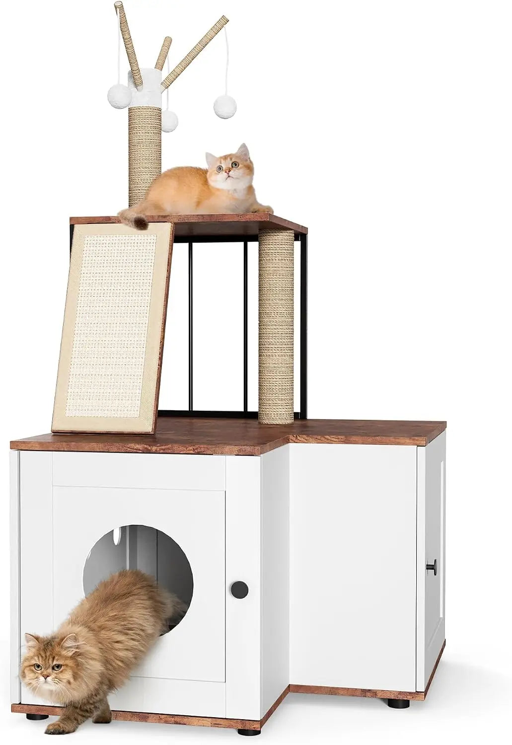 Garvee Wood Corner Cat Tree With Scratching Post And Cabinet