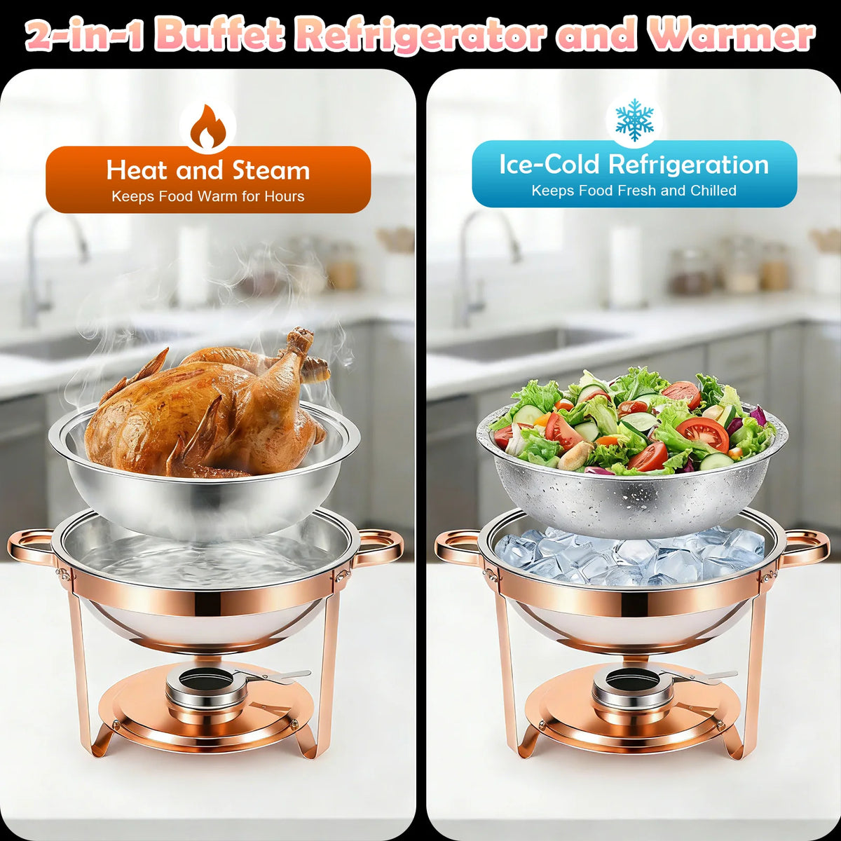 Gold Plated Stainless Steel Chafing Dish Set With Glass Lid