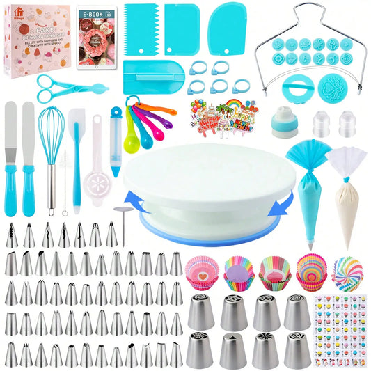 Complete Cake Decorating Kit With Pastry Bags And Turntable Set